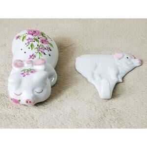 Piggy Pig Potpourri Holder 4" Wall Hook 3" Avon Ceramarte 1978 Porcelain x2 Vtg
